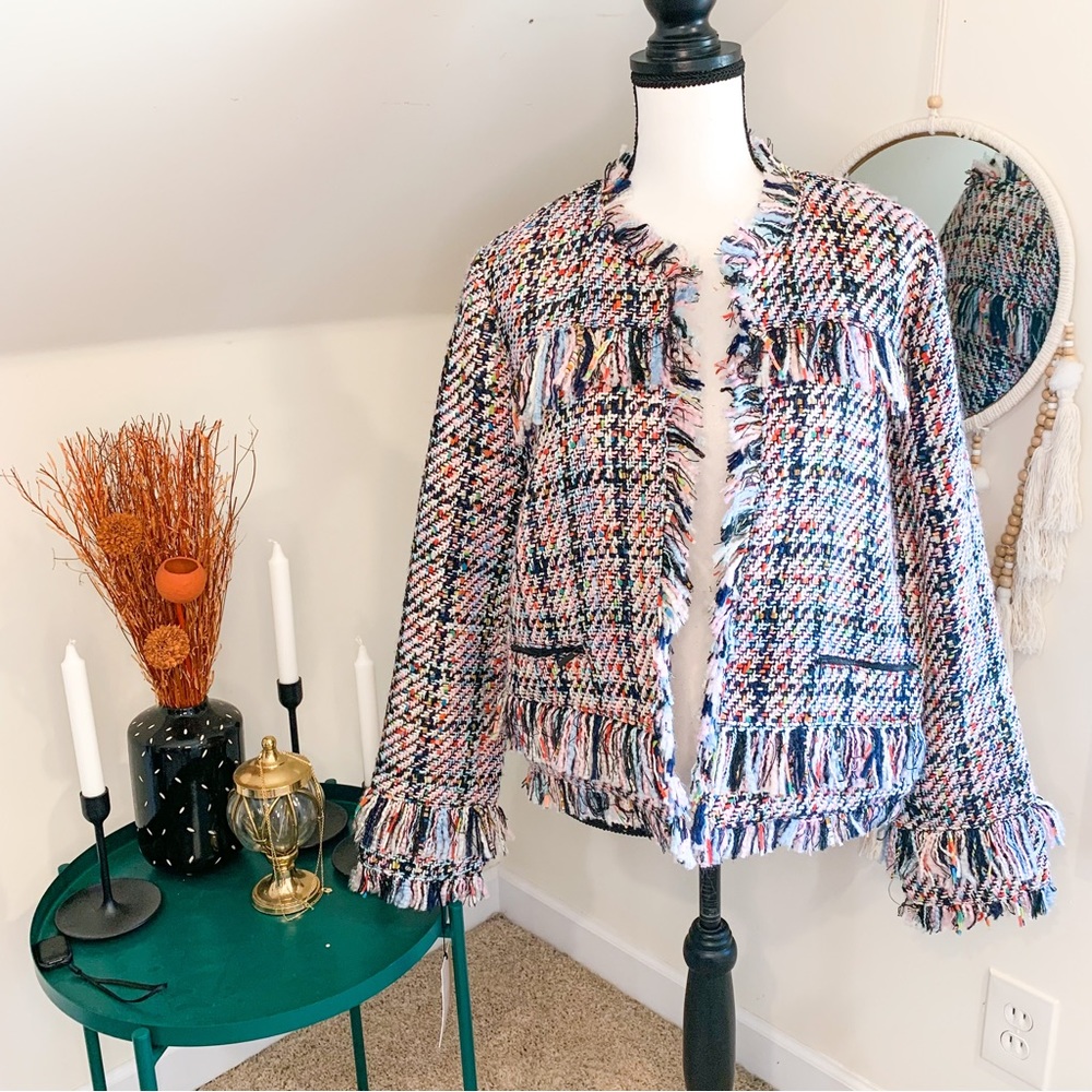 Multicolor Tweed Fringe Jacket